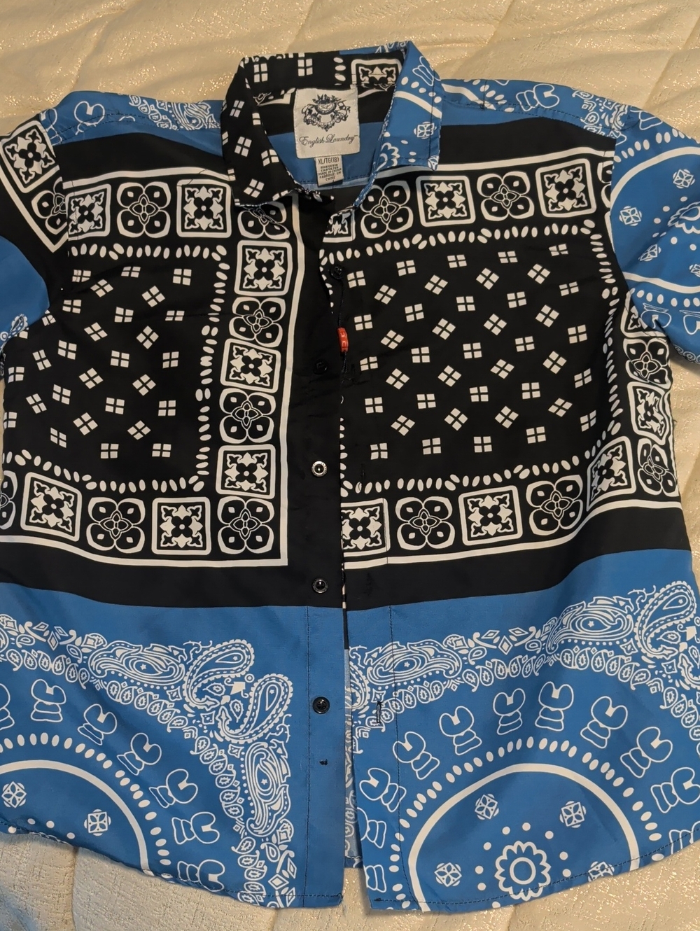English Laundry Black & Blue Bandana Print Short Sleeve Button Shirt